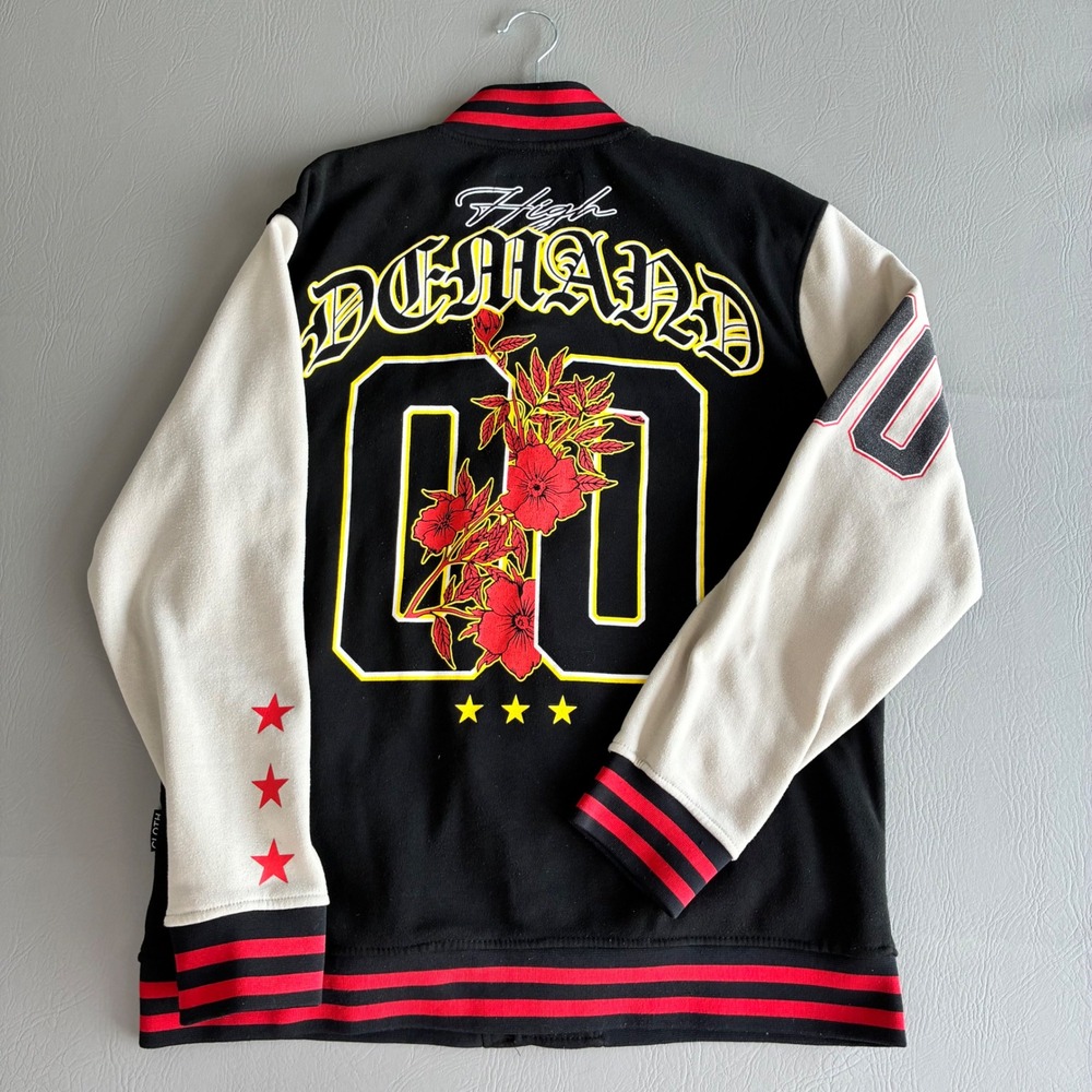 Brooklyn Cloth Mens XL Varsity Jacket High Demand Fleece Black Cream Streetwear - Picture 3 of 16